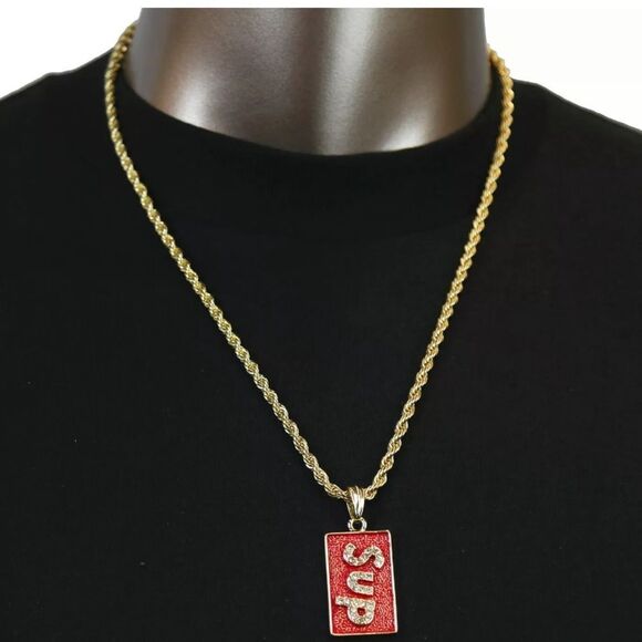 14K Gold Plated Supr Designer Red Block Chain New​ - Picture 4 of 4